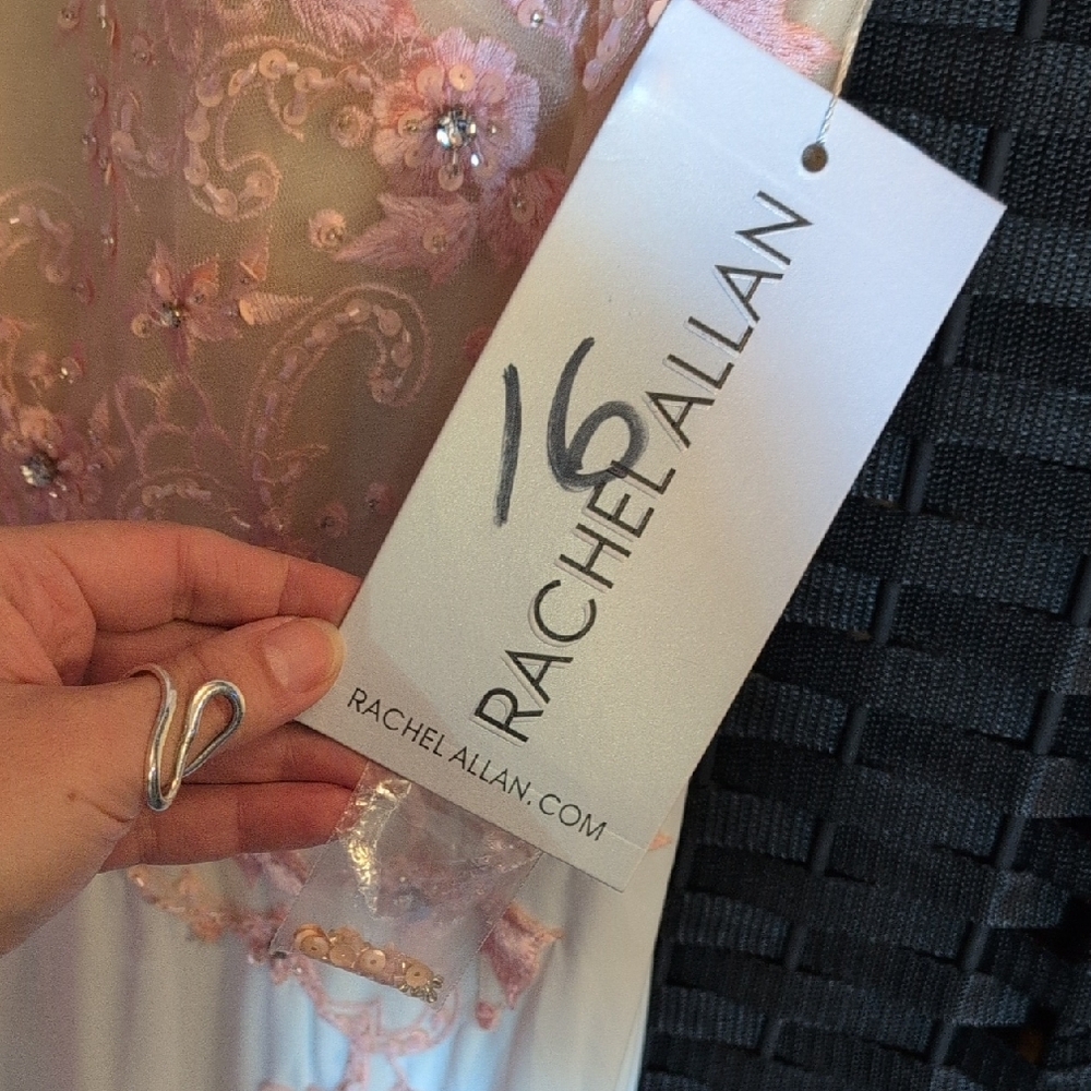 Rachel Allan Pink Appliqué Illusion Bodice Maxi Dress - Picture 2 of 11
